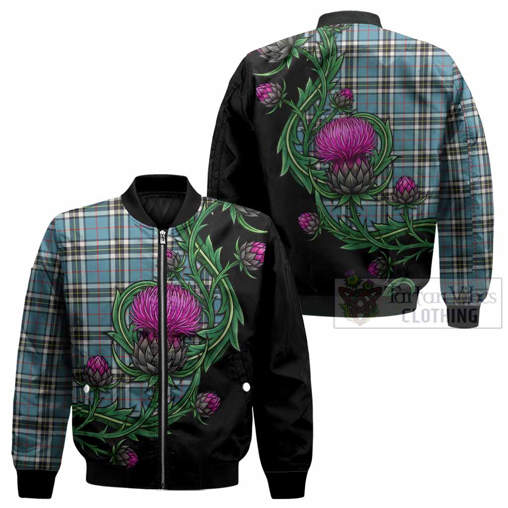 Thompson (Thomson) Tartan Bomber Jacket Resilient Scottish Thistle - Tartan Vibes Clothing