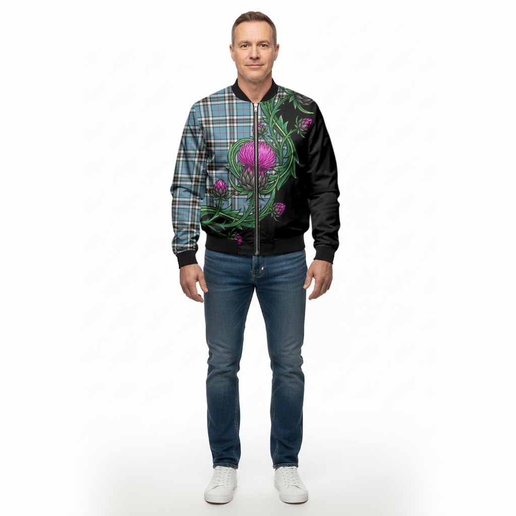 Thompson (Thomson) Tartan Bomber Jacket Resilient Scottish Thistle - Tartan Vibes Clothing