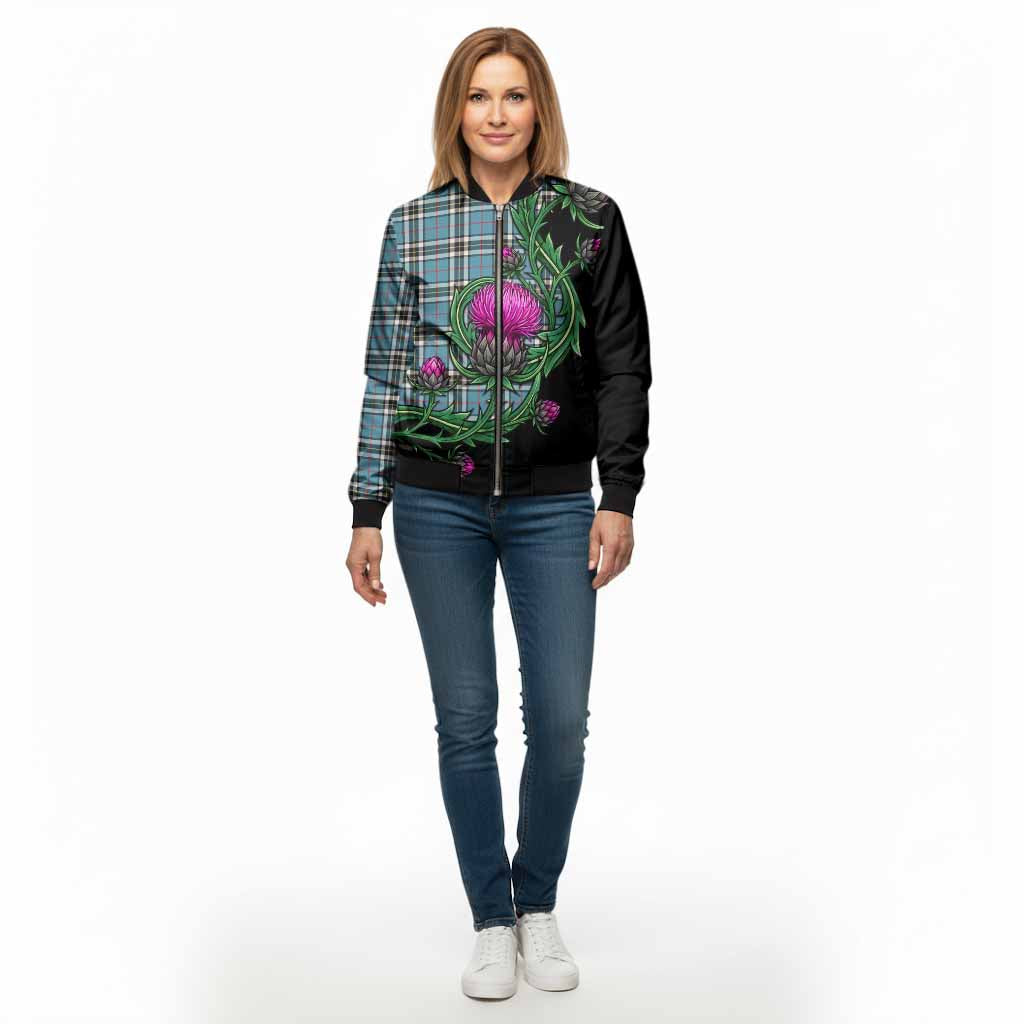 Thompson (Thomson) Tartan Bomber Jacket Resilient Scottish Thistle - Tartan Vibes Clothing