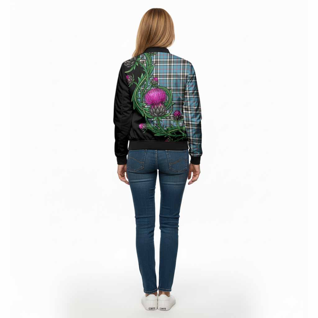Thompson (Thomson) Tartan Bomber Jacket Resilient Scottish Thistle - Tartan Vibes Clothing