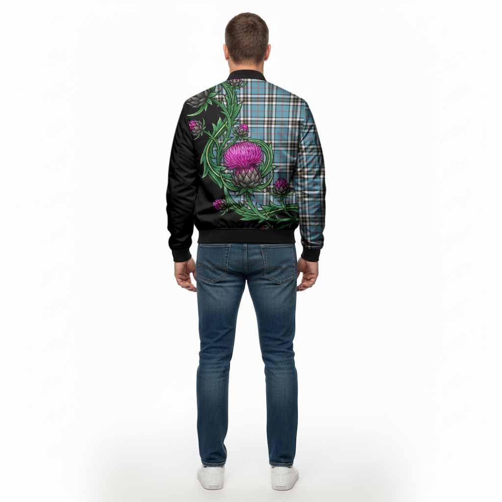 Thompson (Thomson) Tartan Bomber Jacket Resilient Scottish Thistle - Tartan Vibes Clothing