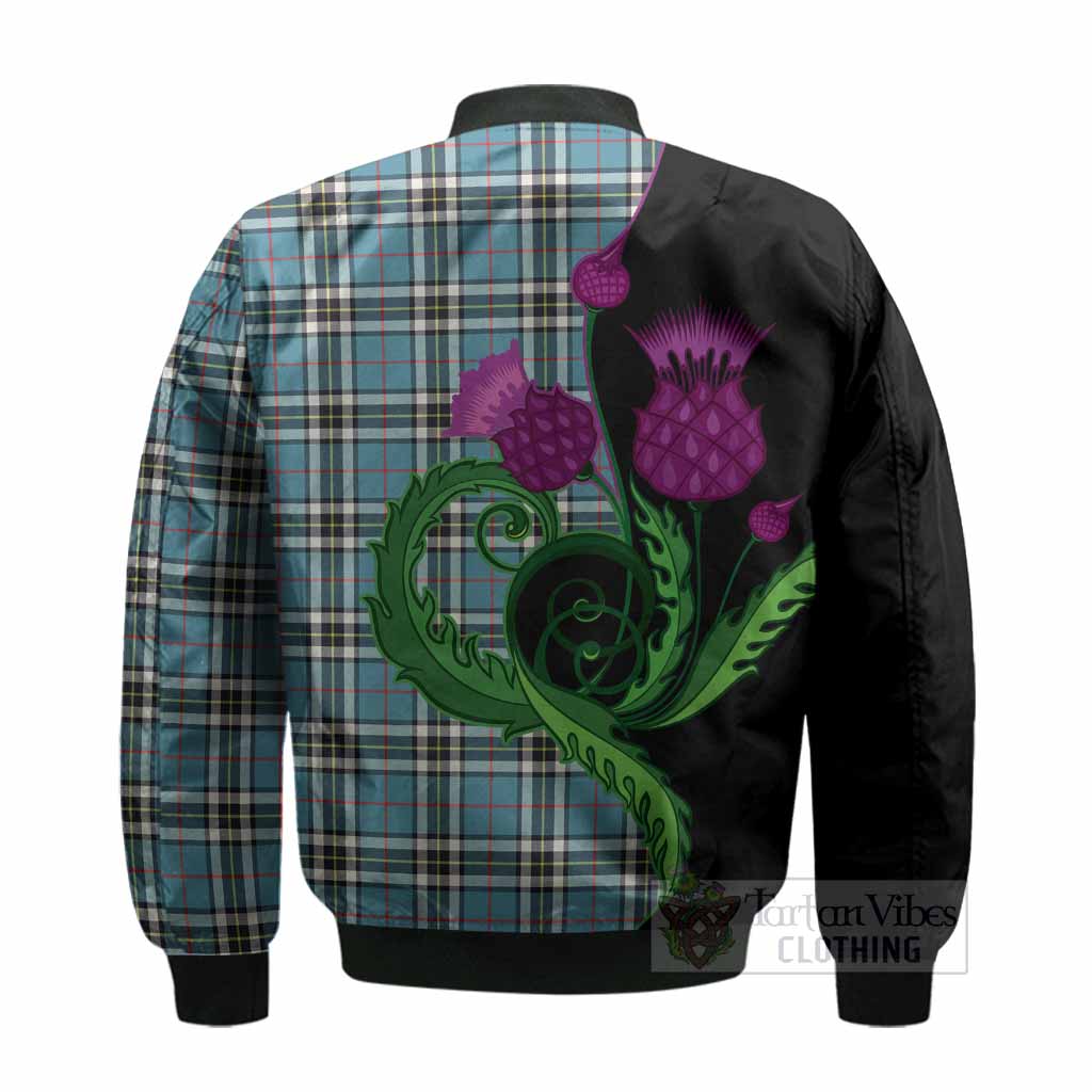 Thompson (Thomson) Tartan Bomber Jacket Traditional Scottish Thistle