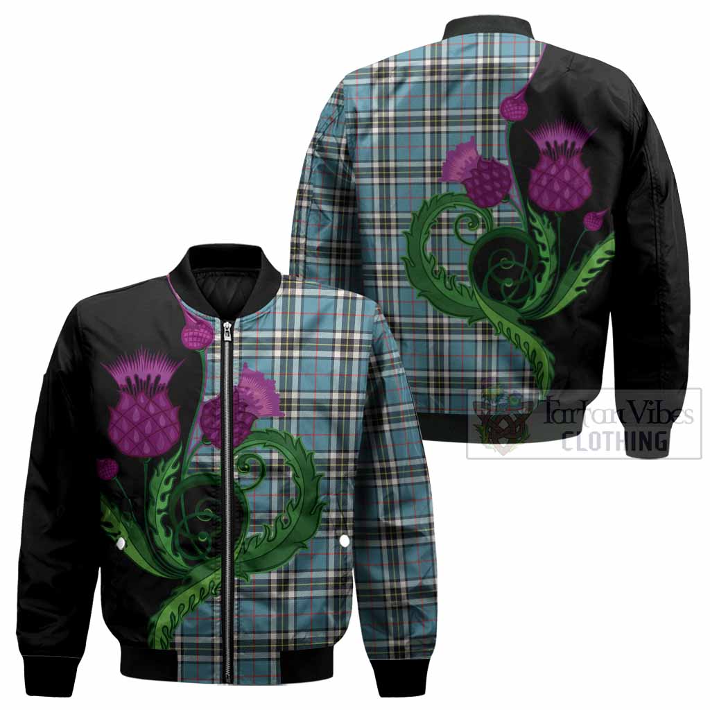 Thompson (Thomson) Tartan Bomber Jacket Traditional Scottish Thistle