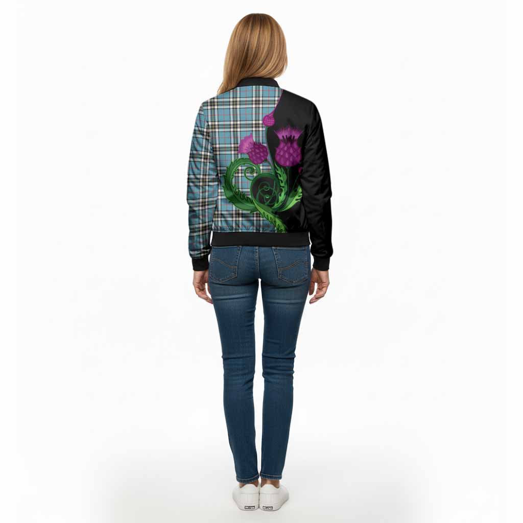 Thompson (Thomson) Tartan Bomber Jacket Traditional Scottish Thistle