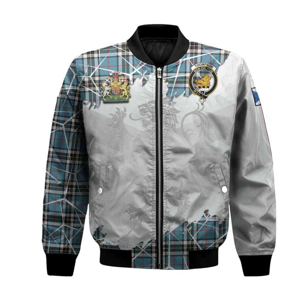 Thompson (Thomson) Tartan Bomber Jacket with Family Crest and Lion Rampant Grunge Style