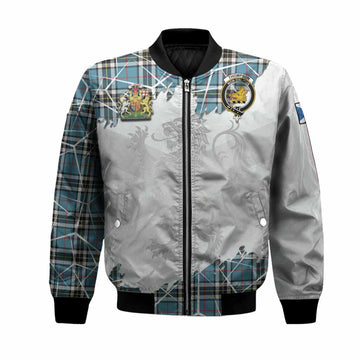 Thompson (Thomson) Tartan Bomber Jacket with Family Crest and Lion Rampant Grunge Style