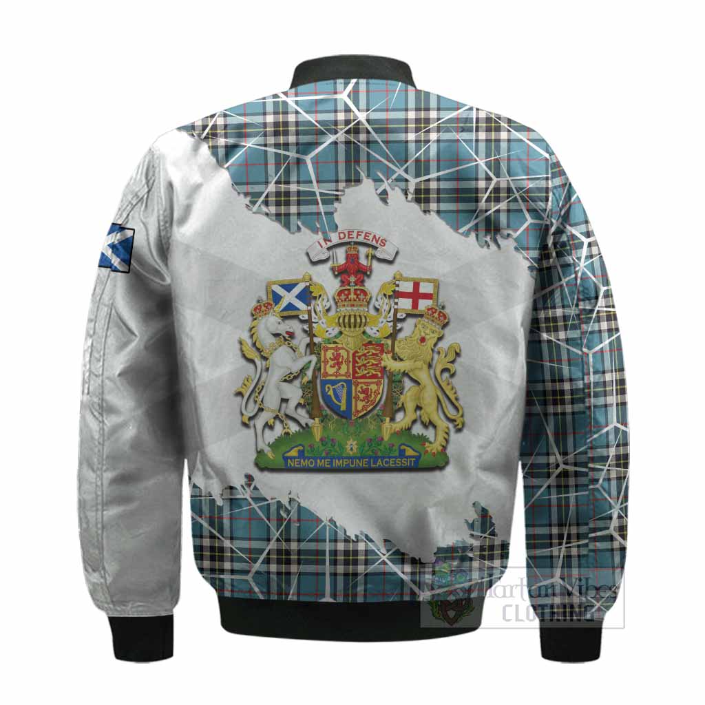 Thompson (Thomson) Tartan Bomber Jacket with Family Crest and Lion Rampant Grunge Style