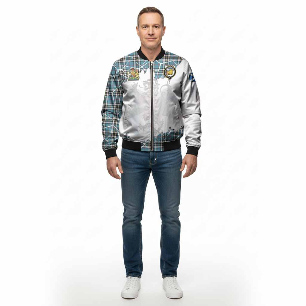 Thompson (Thomson) Tartan Bomber Jacket with Family Crest and Lion Rampant Grunge Style