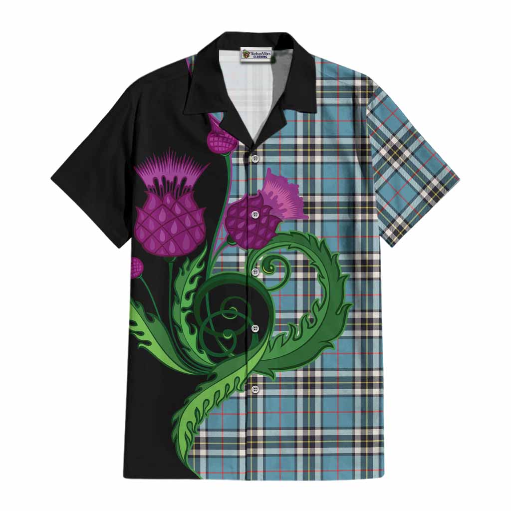 Thompson (Thomson) Tartan Cotton Hawaiian Shirt Traditional Scottish Thistle