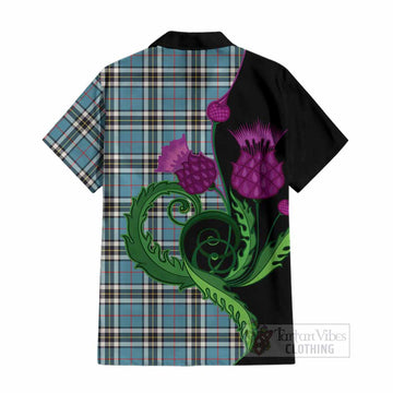 Thompson (Thomson) Tartan Cotton Hawaiian Shirt Traditional Scottish Thistle