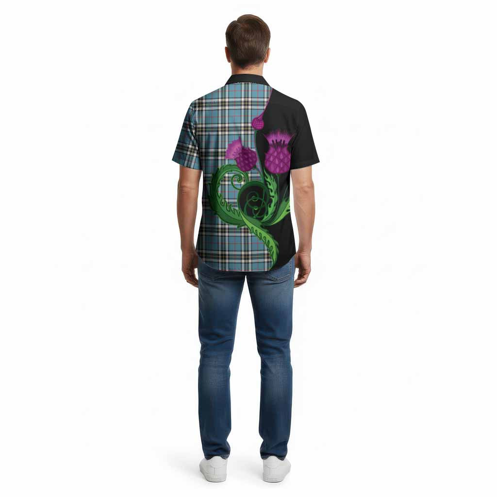 Thompson (Thomson) Tartan Cotton Hawaiian Shirt Traditional Scottish Thistle