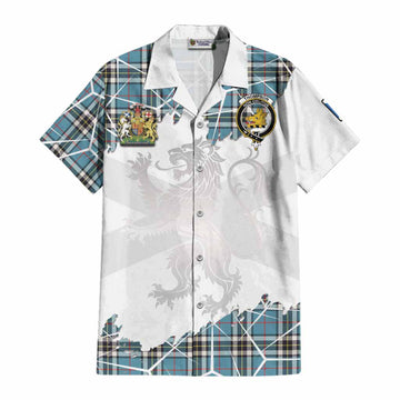 Thompson (Thomson) Tartan Cotton Hawaiian Shirt with Family Crest and Lion Rampant Grunge Style