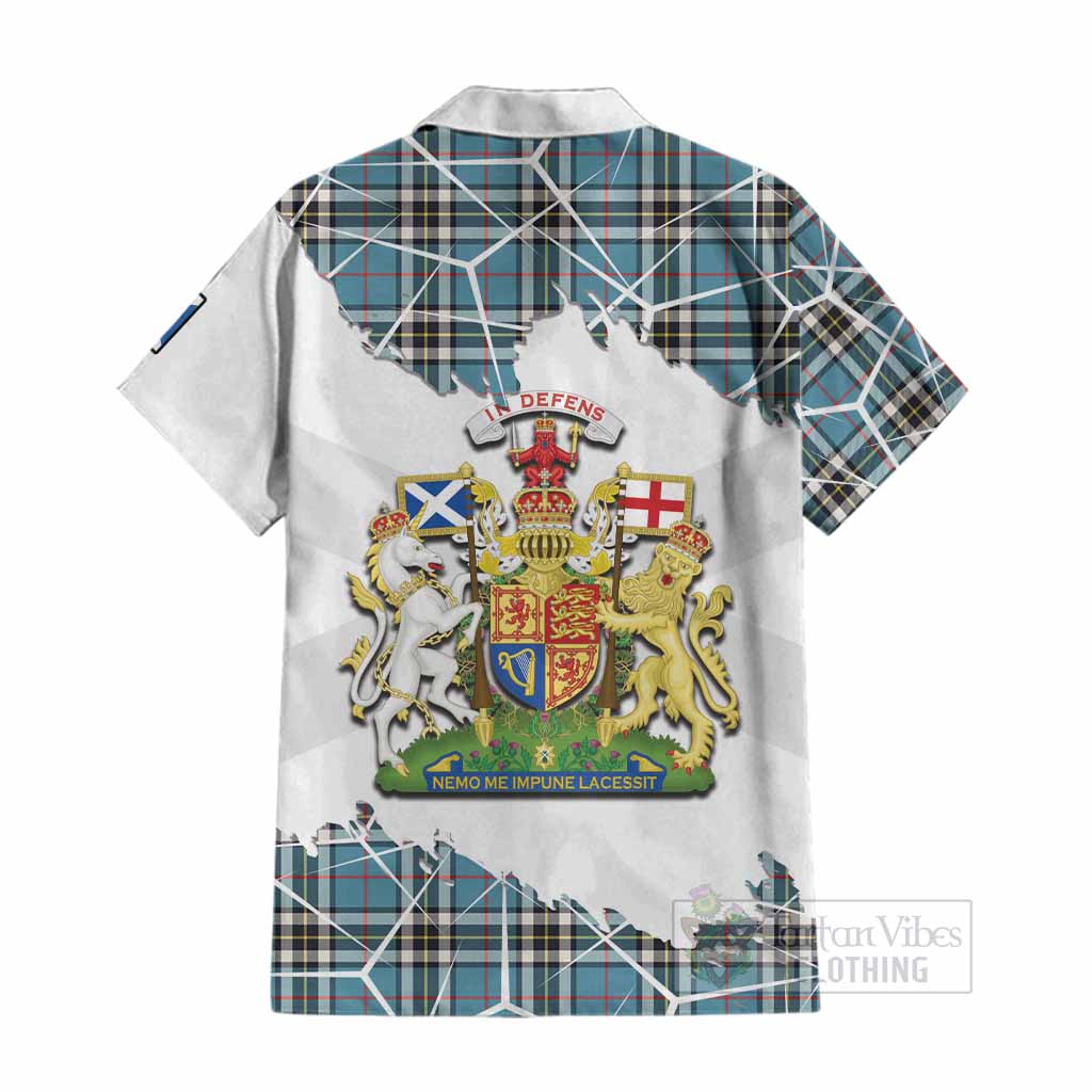 Thompson (Thomson) Tartan Cotton Hawaiian Shirt with Family Crest and Lion Rampant Grunge Style