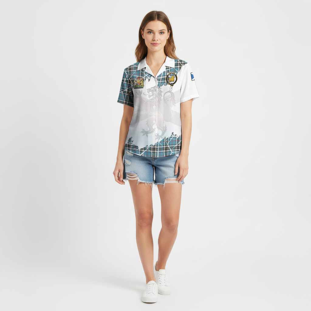 Thompson (Thomson) Tartan Cotton Hawaiian Shirt with Family Crest and Lion Rampant Grunge Style