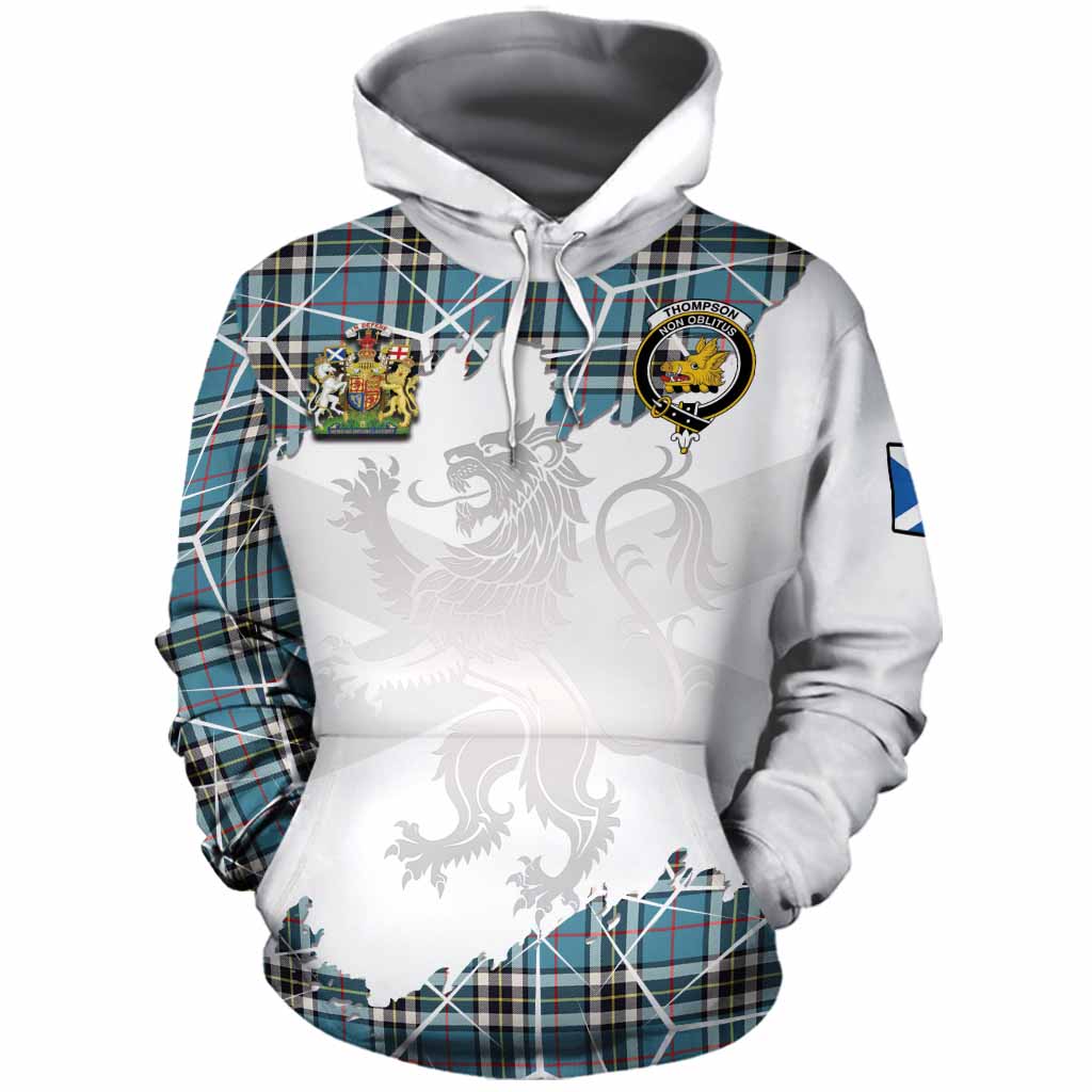 Thompson (Thomson) Tartan Cotton Hoodie with Family Crest and Lion Rampant Grunge Style