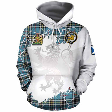 Thompson (Thomson) Tartan Cotton Hoodie with Family Crest and Lion Rampant Grunge Style