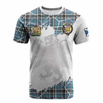 Thompson (Thomson) Tartan Cotton T-shirt with Family Crest and Lion Rampant Grunge Style