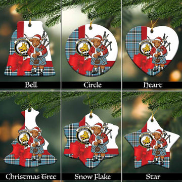 Thompson (Thomson) Tartan Crest Christmas Ceramic Ornament Highland Cow Bagpipes Coquette Bow Style