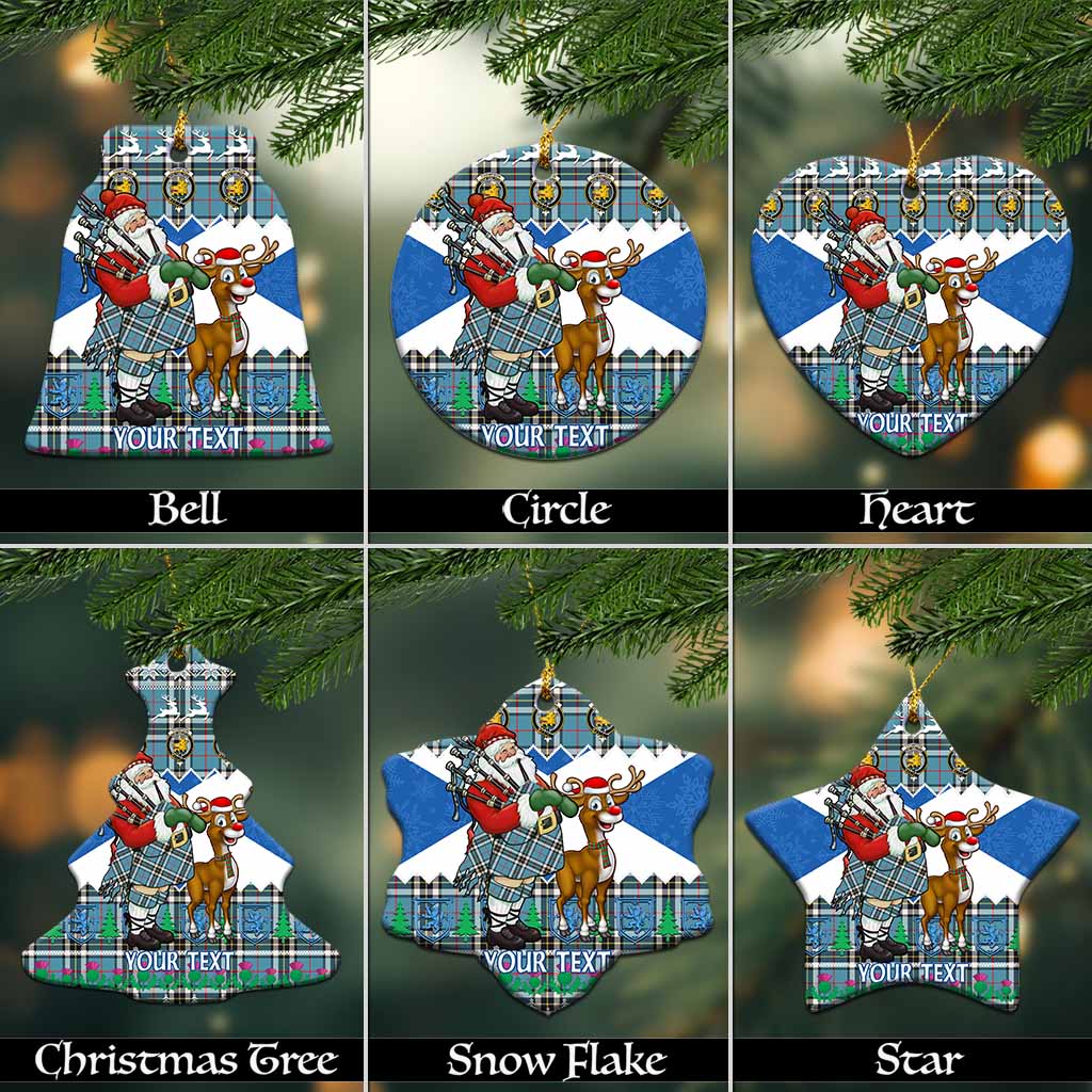 Thompson (Thomson) Tartan Crest Christmas Ceramic Ornament Scotland Santa With Bagpipes Cute Reindeer