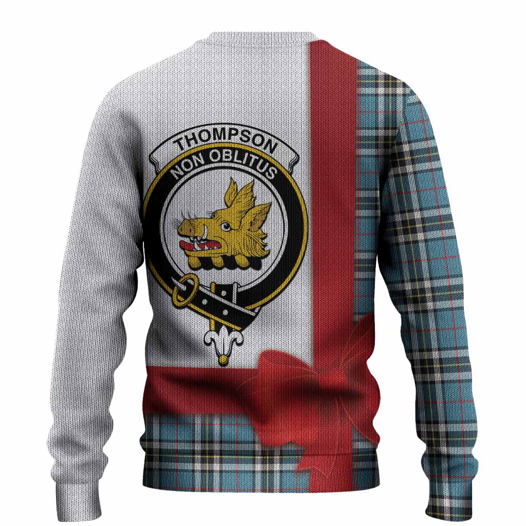 Thompson (Thomson) Tartan Crest Christmas Christmas Ugly Sweater Highland Cow Bagpipes Coquette Bow Style