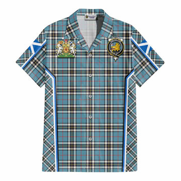 Thompson (Thomson) Tartan Crest Cotton Hawaiian Shirt Scotland Coat of Arm Flag Style - Tartan Vibes Clothing