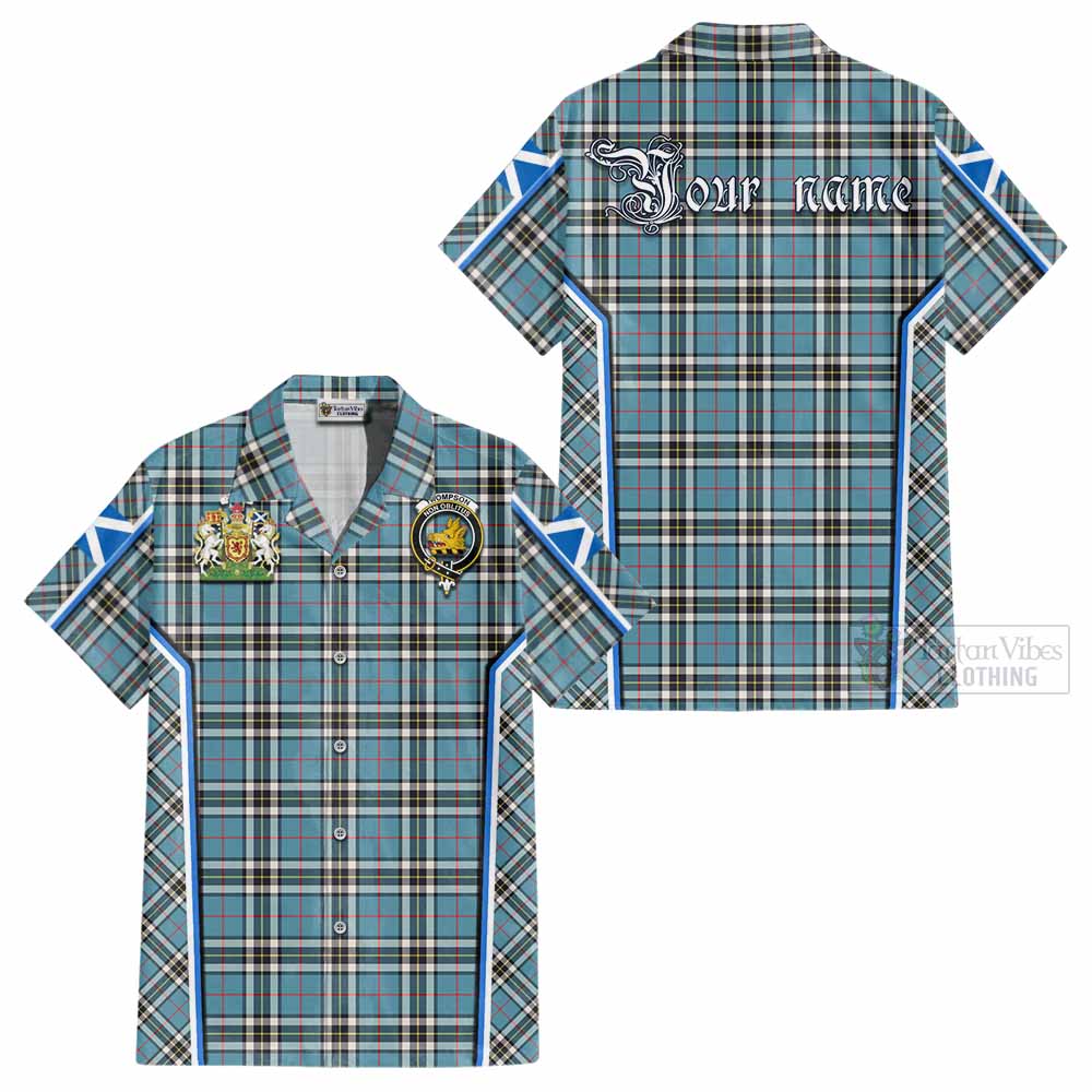 Thompson (Thomson) Tartan Crest Cotton Hawaiian Shirt Scotland Coat of Arm Flag Style - Tartan Vibes Clothing