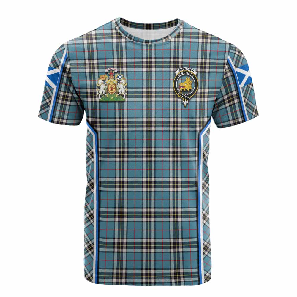 Thompson (Thomson) Tartan Crest Cotton T-shirt Scotland Coat of Arm Flag Style - Tartan Vibes Clothing