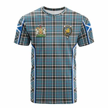 Thompson (Thomson) Tartan Crest Cotton T-shirt Scotland Coat of Arm Flag Style