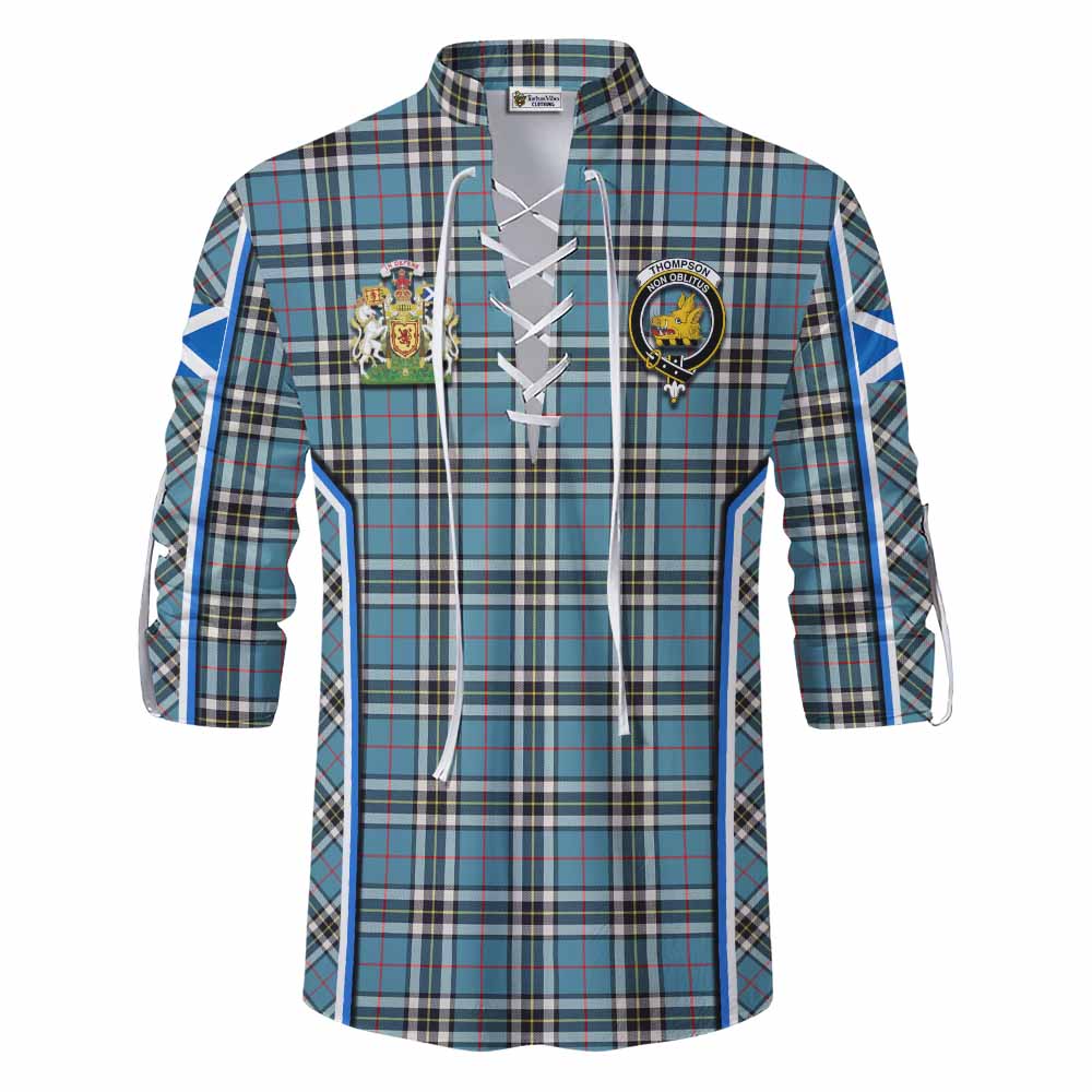 Thompson (Thomson) Tartan Crest Ghillie Kilt Shirt Scotland Coat of Arm Flag Style - Tartan Vibes Clothing