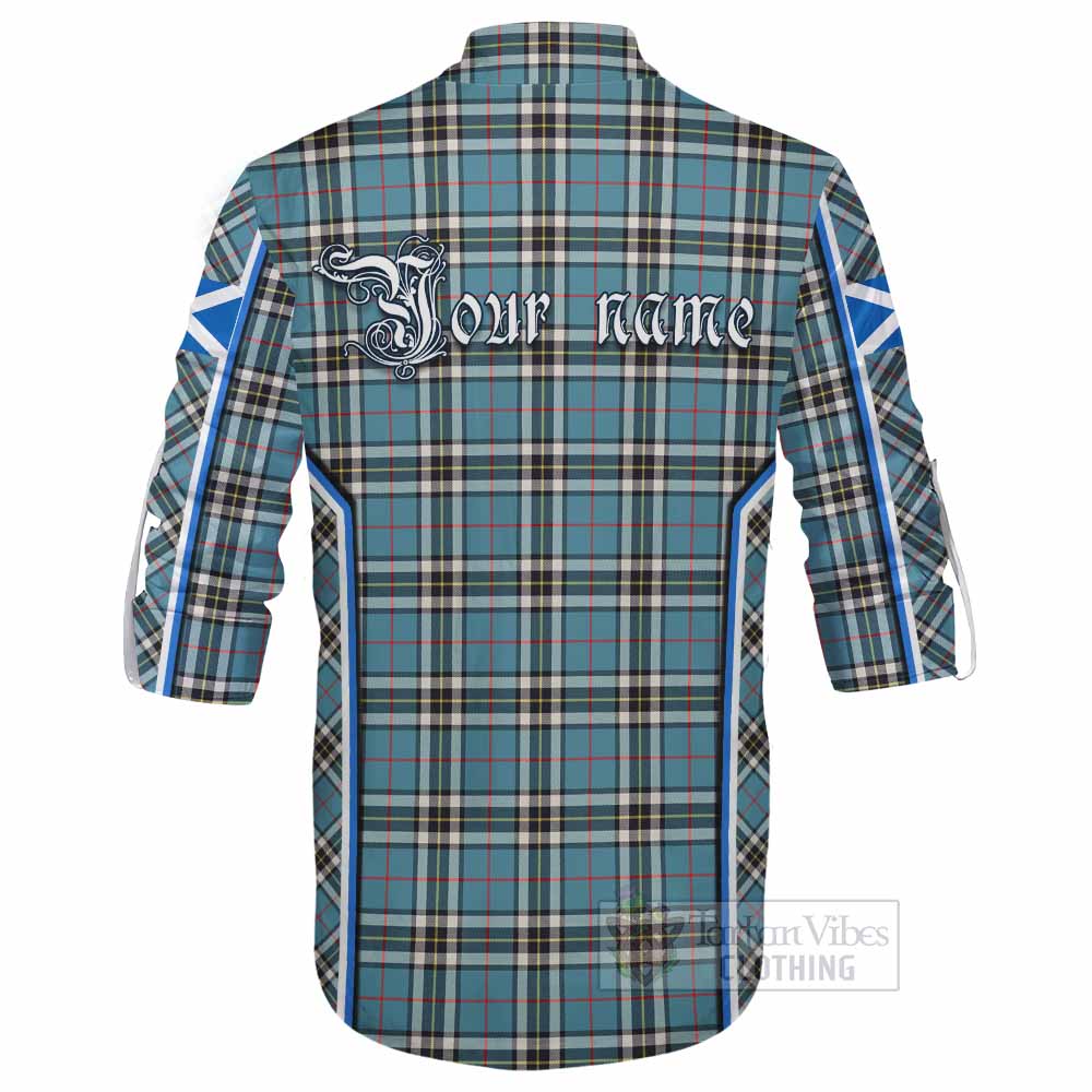 Thompson (Thomson) Tartan Crest Ghillie Kilt Shirt Scotland Coat of Arm Flag Style - Tartan Vibes Clothing