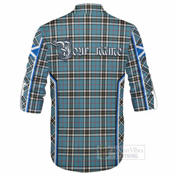 Thompson (Thomson) Tartan Crest Ghillie Kilt Shirt Scotland Coat of Arm Flag Style - Tartan Vibes Clothing