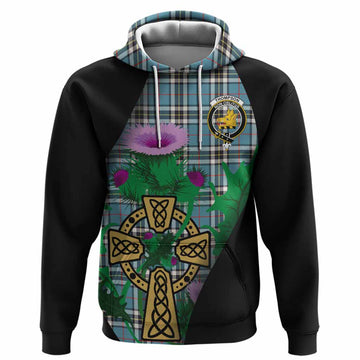 Thompson (Thomson) Tartan Crest Hoodie Celtic Cross Thistle Flowers