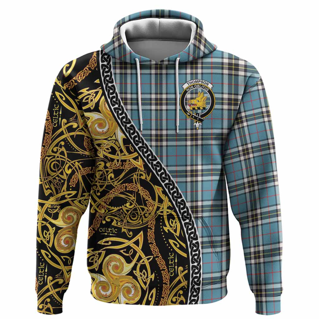 Thompson (Thomson) Tartan Crest Hoodie Celtic Knot and Triple Trickle Spiral Symbols