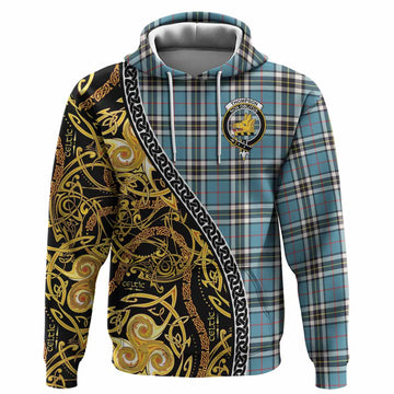 Thompson (Thomson) Tartan Crest Hoodie Celtic Knot and Triple Trickle Spiral Symbols