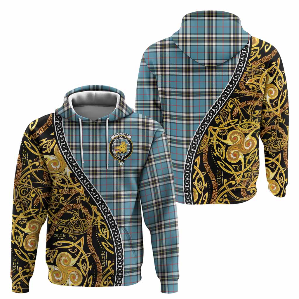 Thompson (Thomson) Tartan Crest Hoodie Celtic Knot and Triple Trickle Spiral Symbols