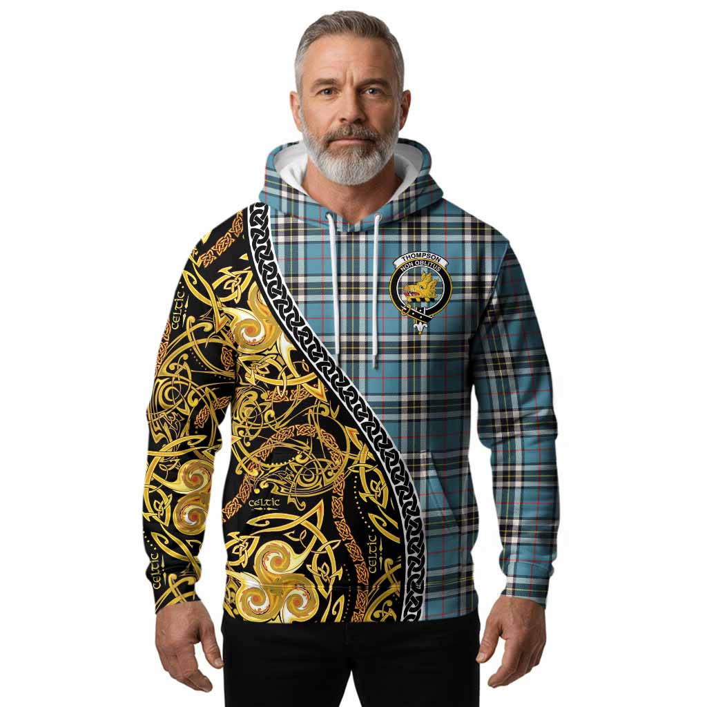 Thompson (Thomson) Tartan Crest Hoodie Celtic Knot and Triple Trickle Spiral Symbols