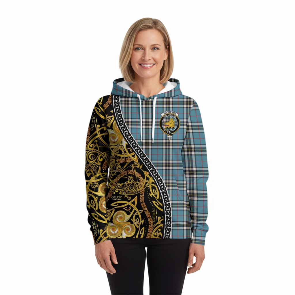 Thompson (Thomson) Tartan Crest Hoodie Celtic Knot and Triple Trickle Spiral Symbols