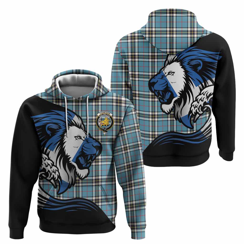 Thompson (Thomson) Tartan Crest Hoodie Scottish Golden Lions Wave Flow