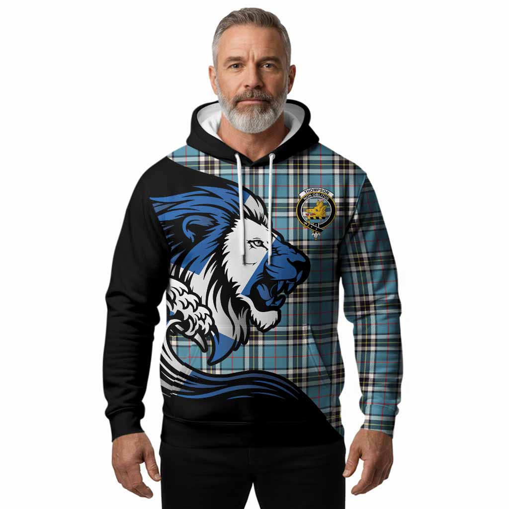 Thompson (Thomson) Tartan Crest Hoodie Scottish Golden Lions Wave Flow