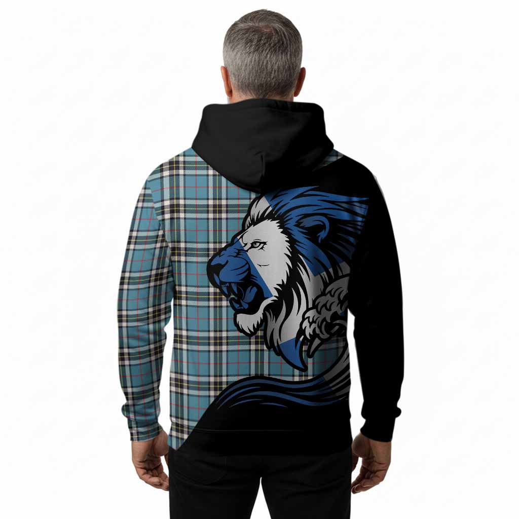 Thompson (Thomson) Tartan Crest Hoodie Scottish Golden Lions Wave Flow