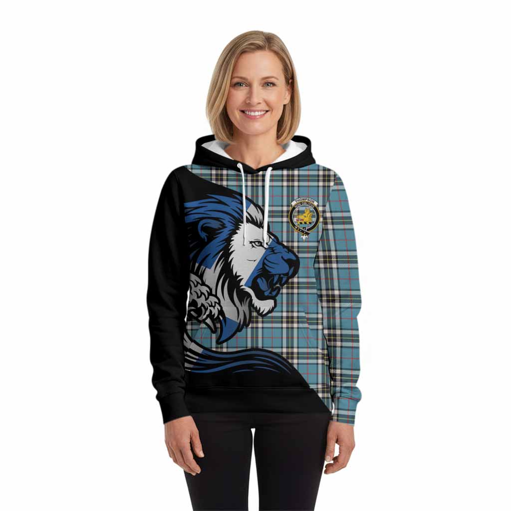 Thompson (Thomson) Tartan Crest Hoodie Scottish Golden Lions Wave Flow