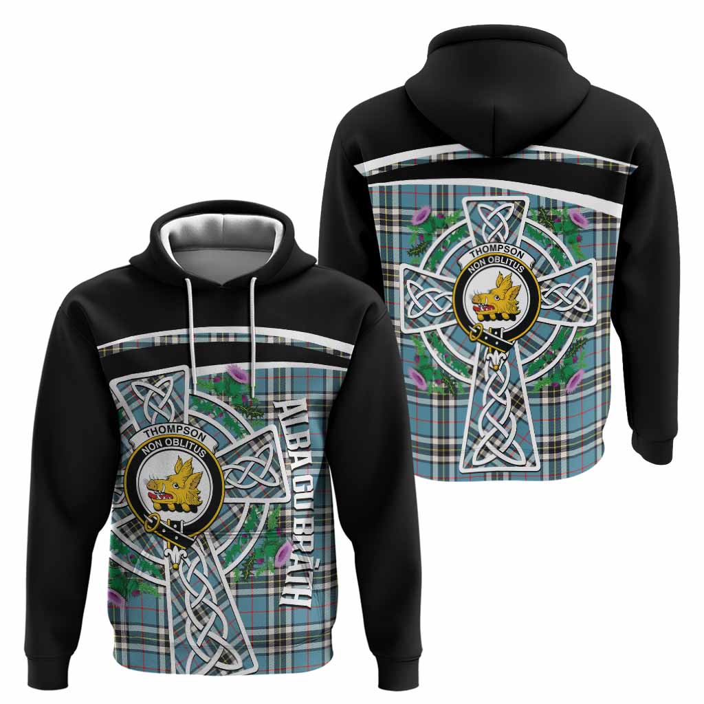 Thompson (Thomson) Tartan Crest Hoodie Scottish Thistle Celtic Cross Alba Gu Brath