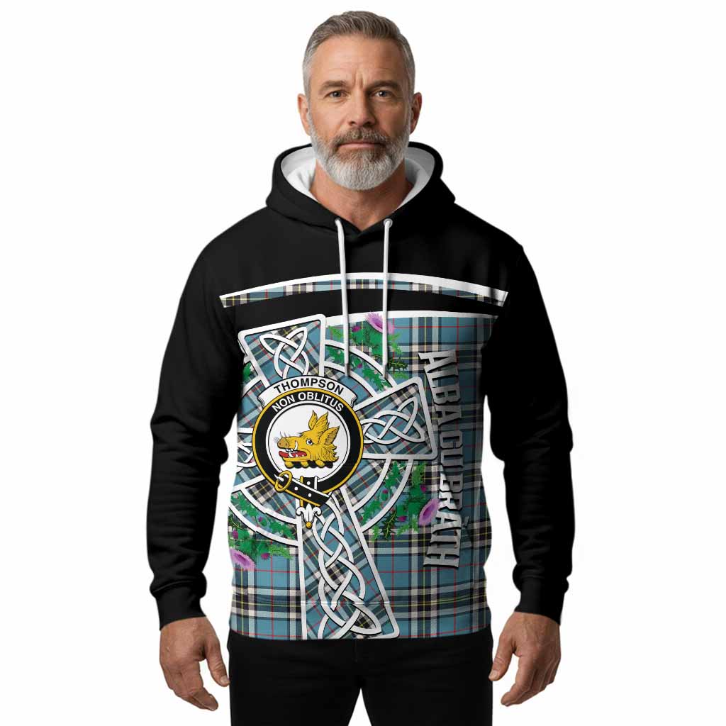 Thompson (Thomson) Tartan Crest Hoodie Scottish Thistle Celtic Cross Alba Gu Brath