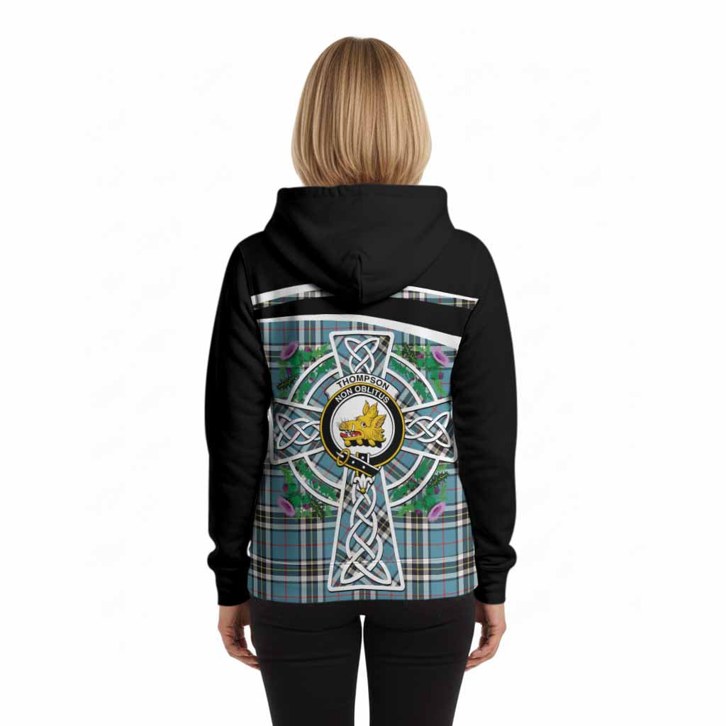 Thompson (Thomson) Tartan Crest Hoodie Scottish Thistle Celtic Cross Alba Gu Brath