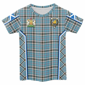 Thompson (Thomson) Tartan Crest Kid T-shirt Scotland Coat of Arm Flag Style - Tartan Vibes Clothing