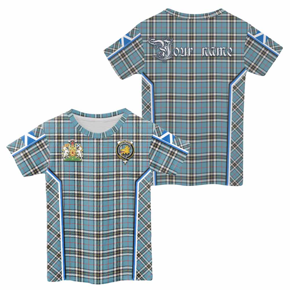 Thompson (Thomson) Tartan Crest Kid T-shirt Scotland Coat of Arm Flag Style - Tartan Vibes Clothing