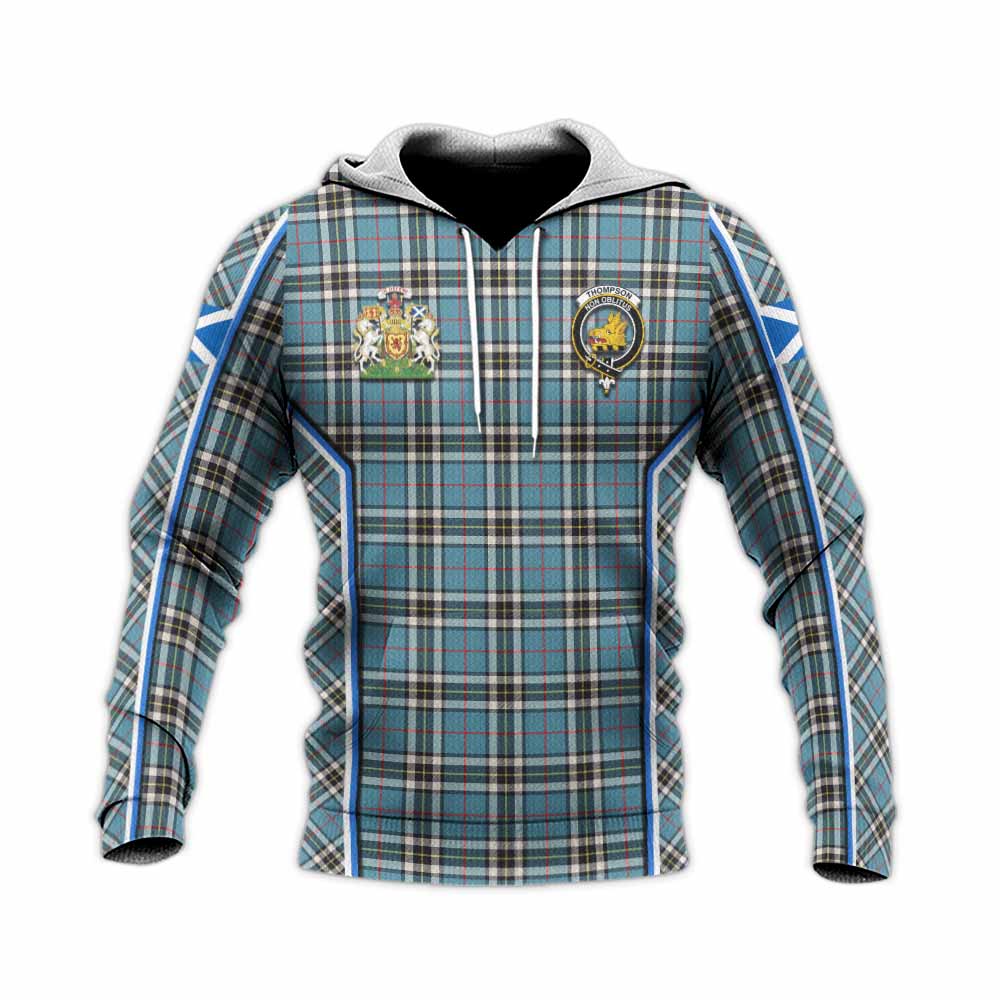 Thompson (Thomson) Tartan Crest Knitted Hoodie Scotland Coat of Arm Flag Style - Tartan Vibes Clothing