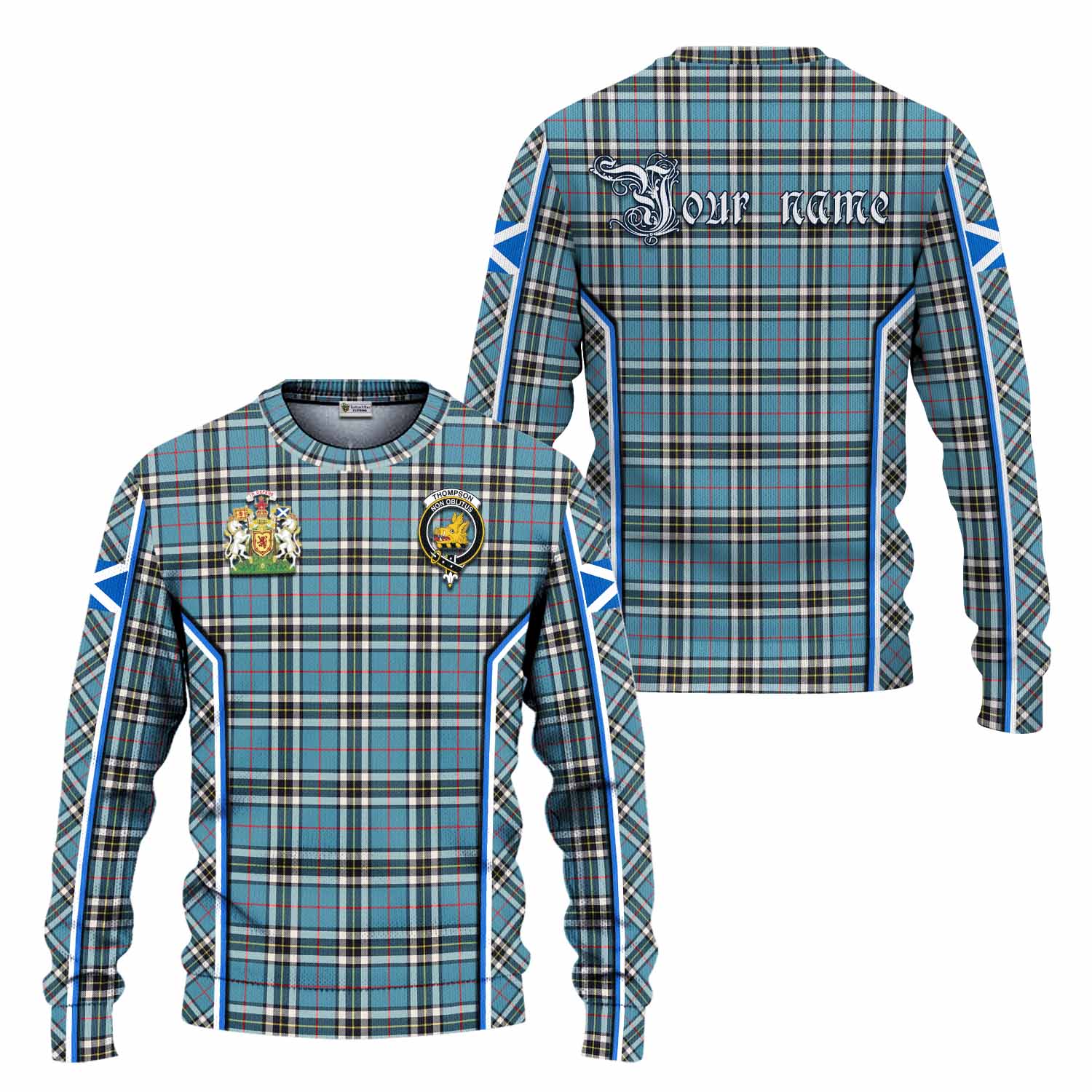 Thompson (Thomson) Tartan Crest Knitted Sweater Scotland Coat of Arm Flag Style - Tartan Vibes Clothing
