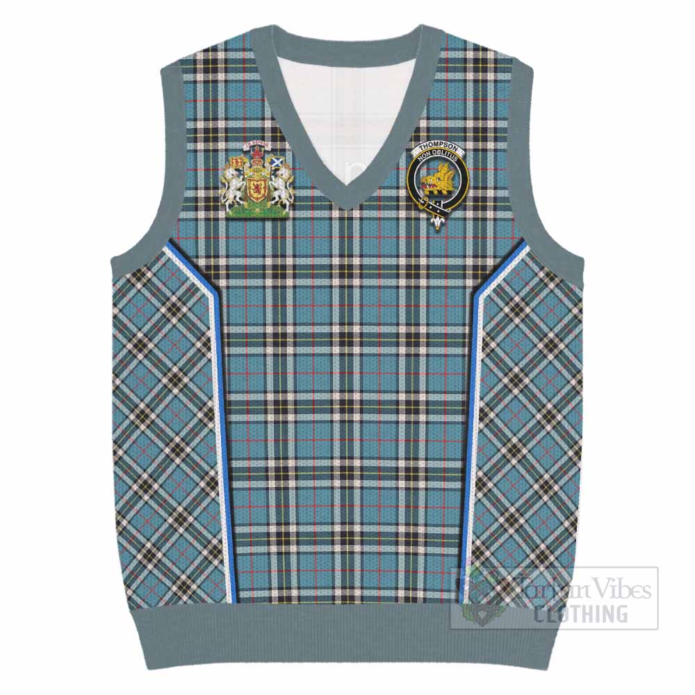 Thompson (Thomson) Tartan Crest Knitted V-Neck Vest Scotland Coat of Arm Flag Style - Tartan Vibes Clothing