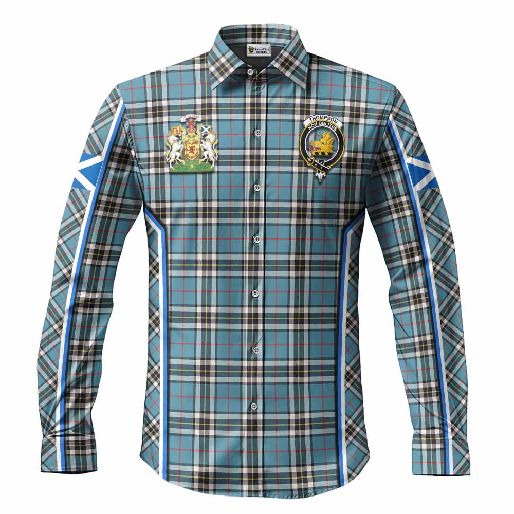 Thompson (Thomson) Tartan Crest Long Sleeve Button Shirts Scotland Coat of Arm Flag Style - Tartan Vibes Clothing